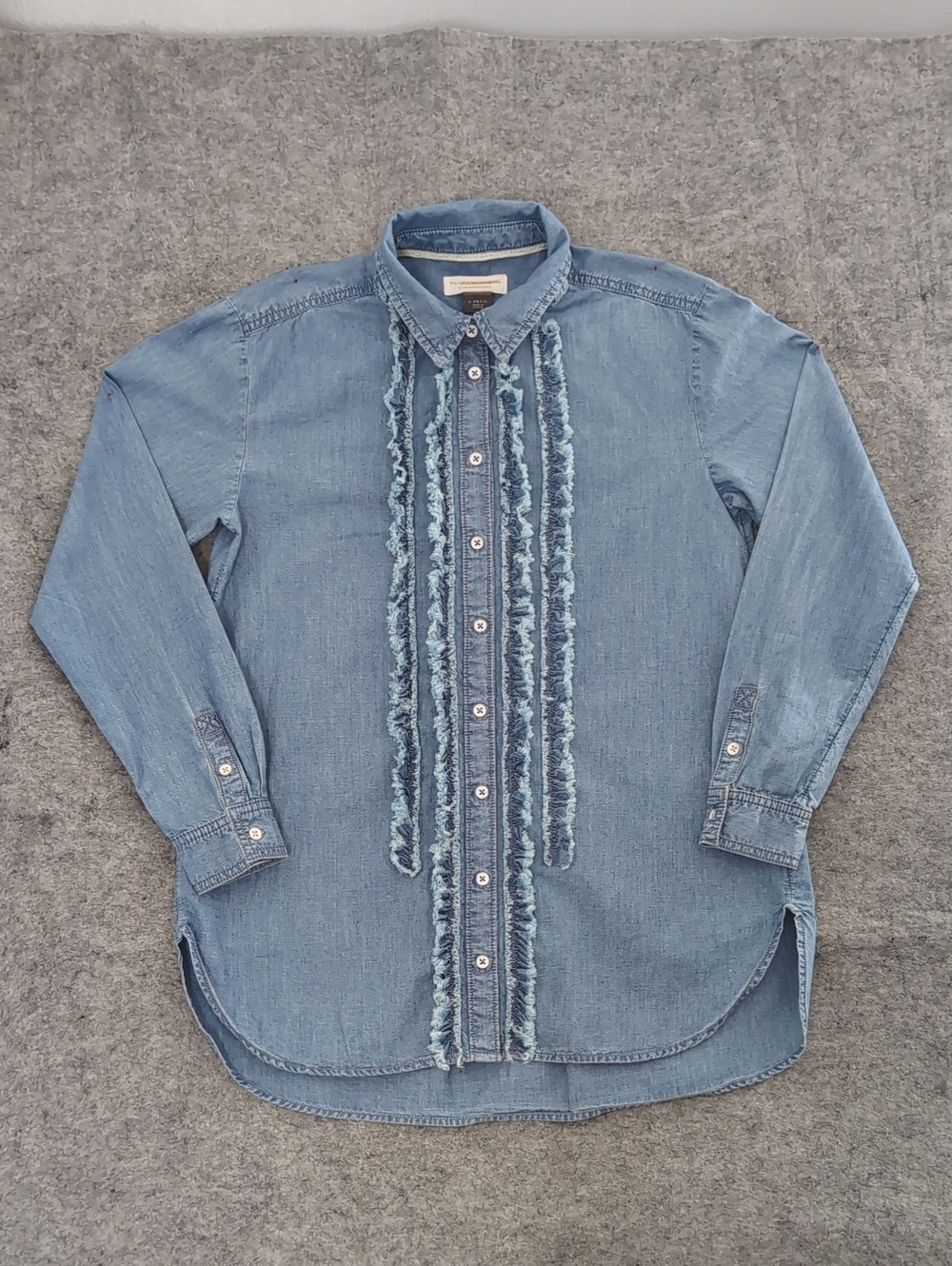 Pilcro Anthropologie PilcroLight Blue Denim Ruffle Button-Down Shirt Size XS